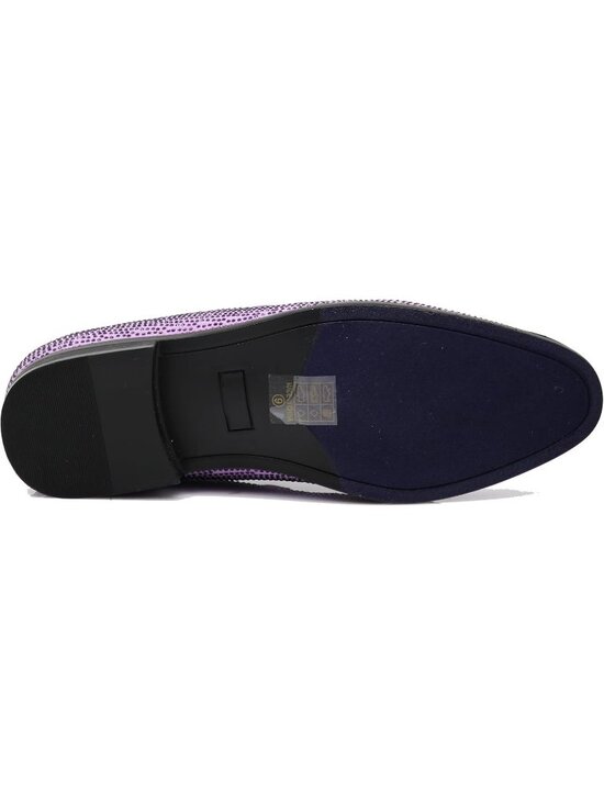 Enzo Romeo Men\'s Lavender Vintage Velvet Rhinestone Loafer Slip On Tuxedo Shoes